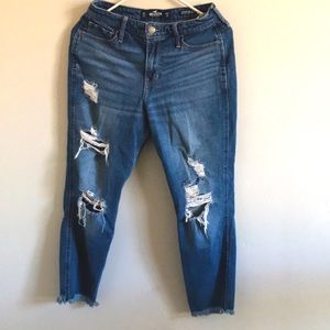 Hollister, High rise mom jeans with rips